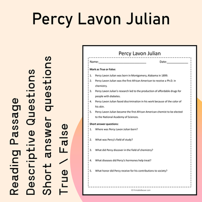 Percy Lavon Julian | Reading Comprehension Passage Printable Activity