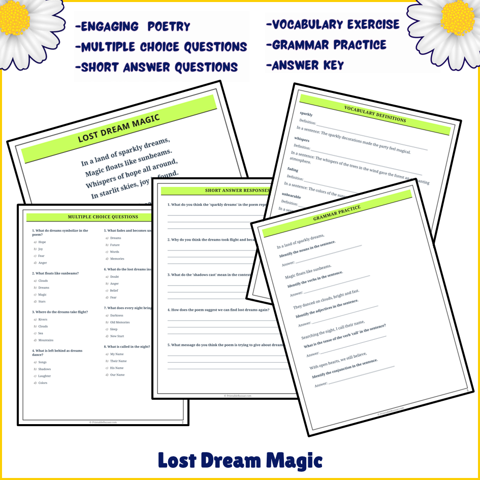 Lost Dream Magic | Poem Grammar Worksheet Printable Activity