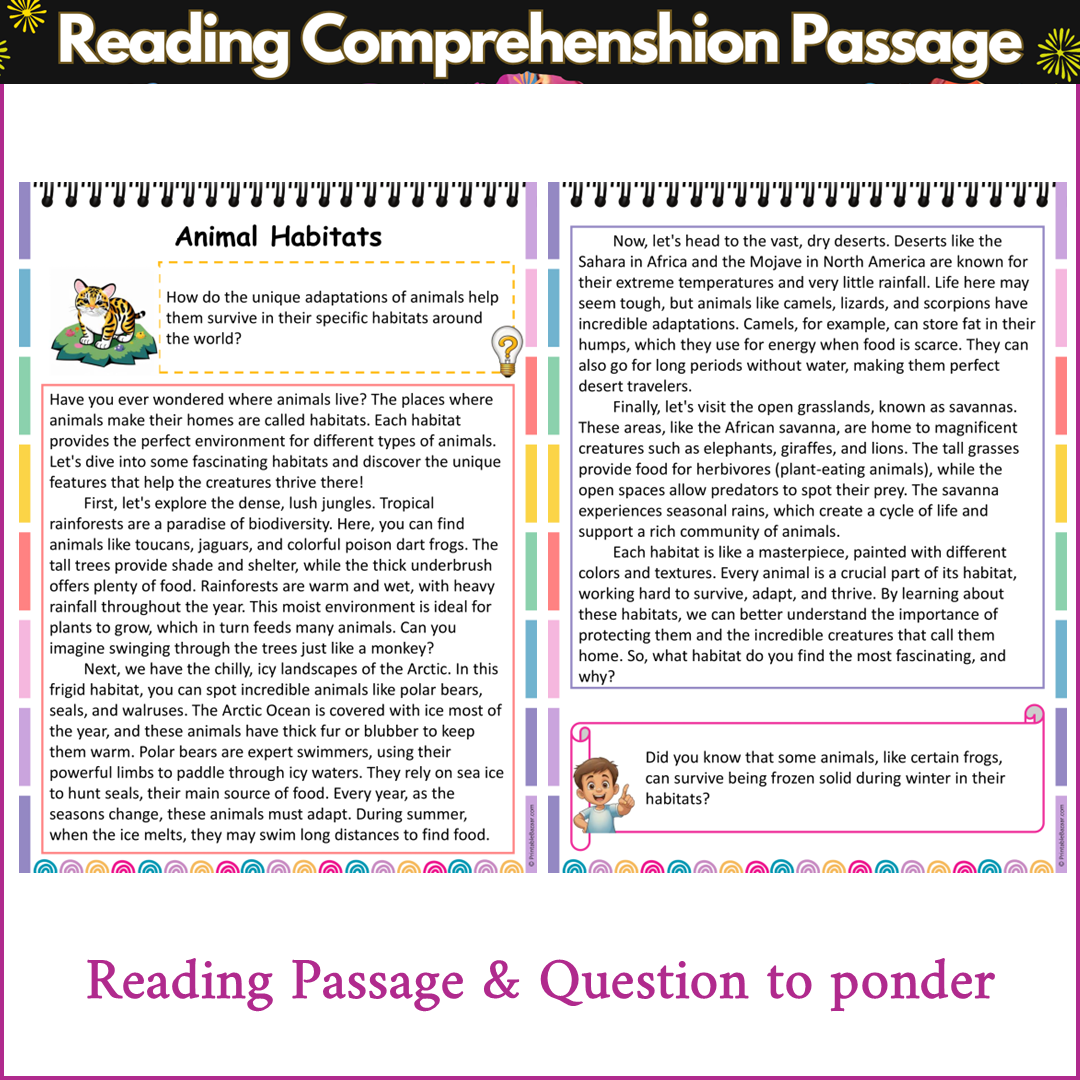Animal Habitats | Reading Comprehension Passage and Questions