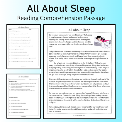All About Sleep | Reading Comprehension Passage Printable Worksheet