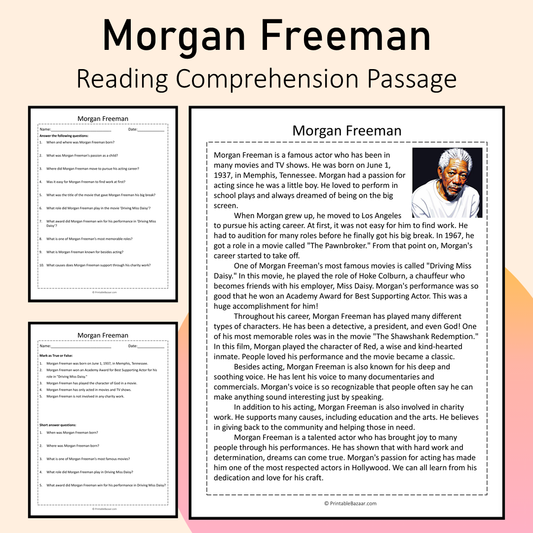 Morgan Freeman | Reading Comprehension Passage Printable Activity