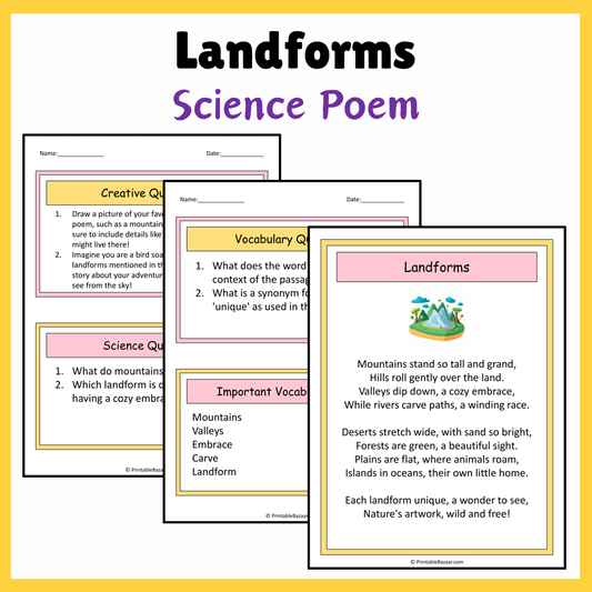 Landforms | Science Poem Reading Comprehension Activity