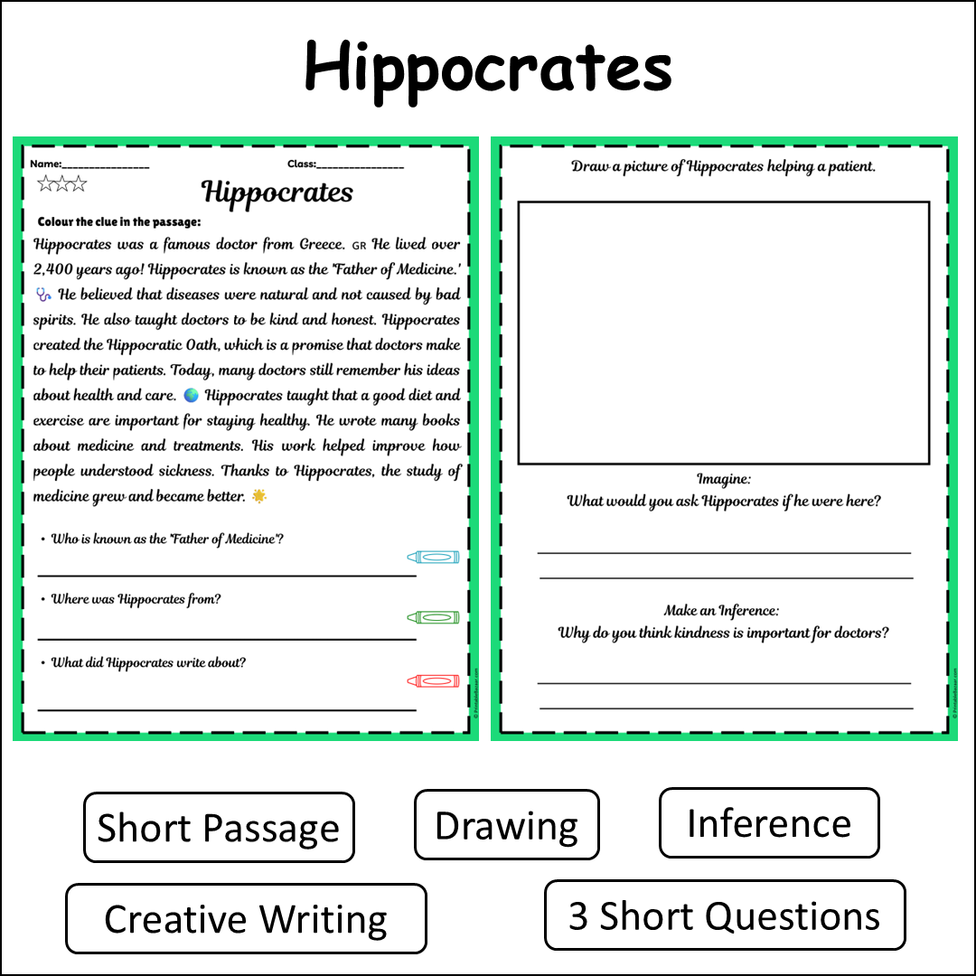 Hippocrates | Short Reading Comprehension Creative Worksheet