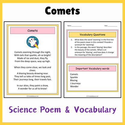 Comets | Science Poem Reading Comprehension Activity