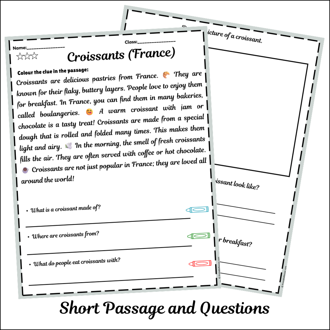 Croissants (France) | Short Reading Comprehension Creative Worksheet