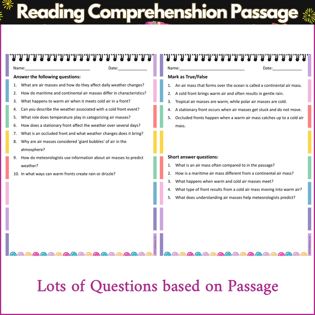 Air Masses and Fronts | Reading Comprehension Passage and Questions