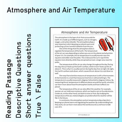 Atmosphere and Air Temperature | Reading Comprehension Passage Printable Worksheet