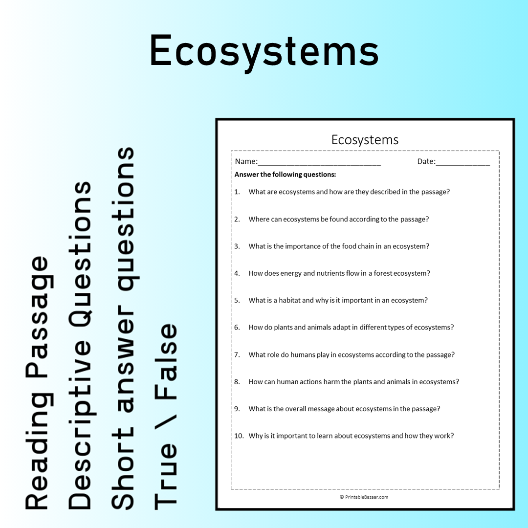 Ecosystems | Reading Comprehension Passage Printable Worksheet