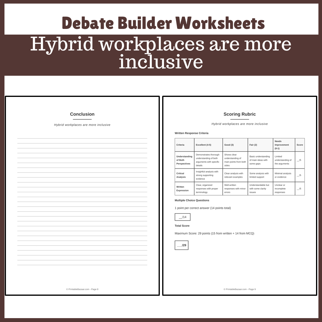 Hybrid workplaces are more inclusive | Favour and Against Worksheet Printable Activity