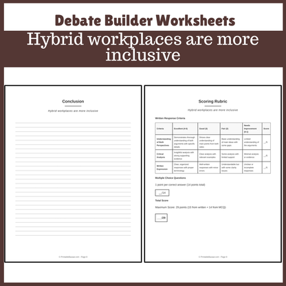 Hybrid workplaces are more inclusive | Favour and Against Worksheet Printable Activity