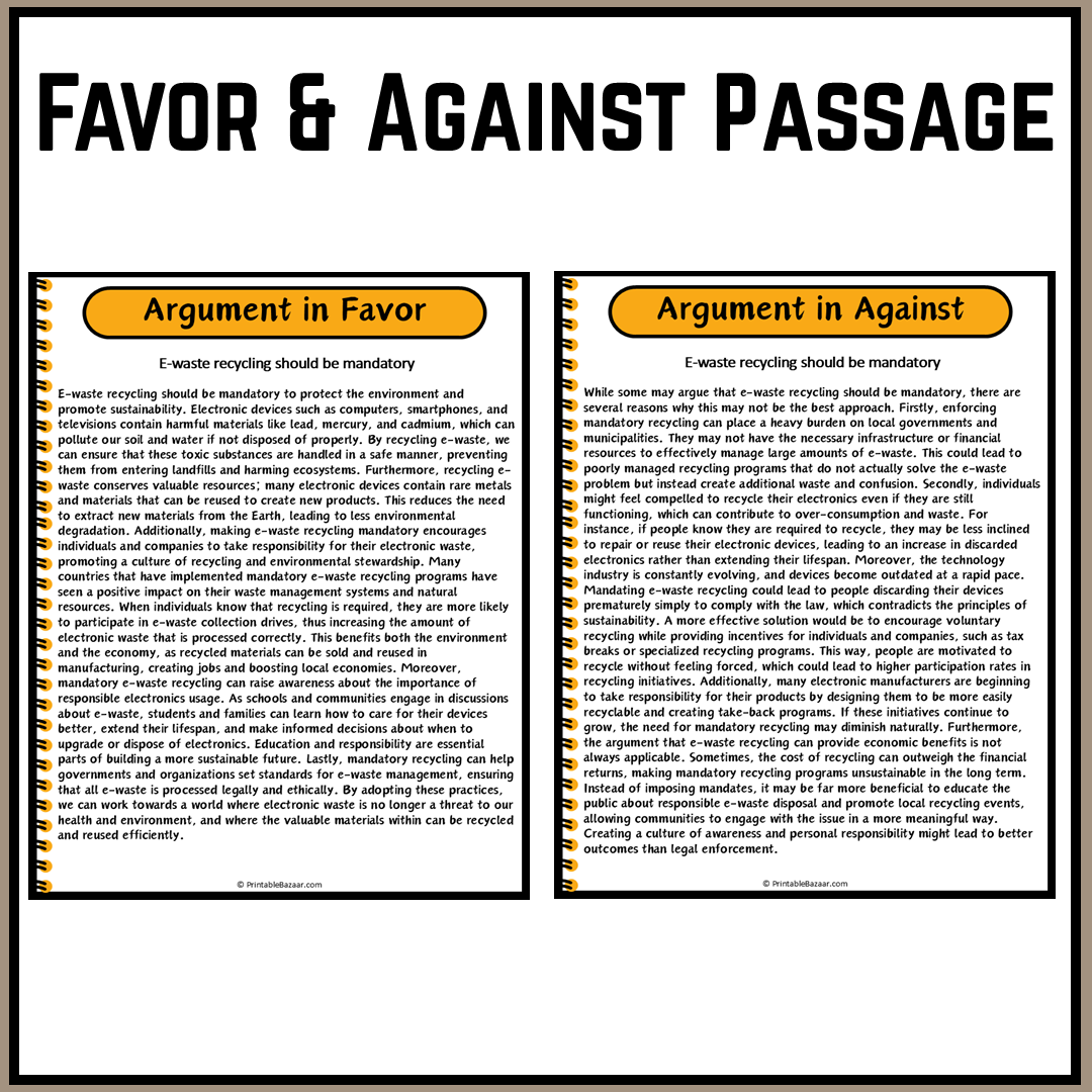 E-waste recycling should be mandatory | Debate Case Study Worksheet