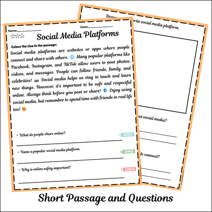 Social Media Platforms | Short Reading Comprehension Creative Worksheet