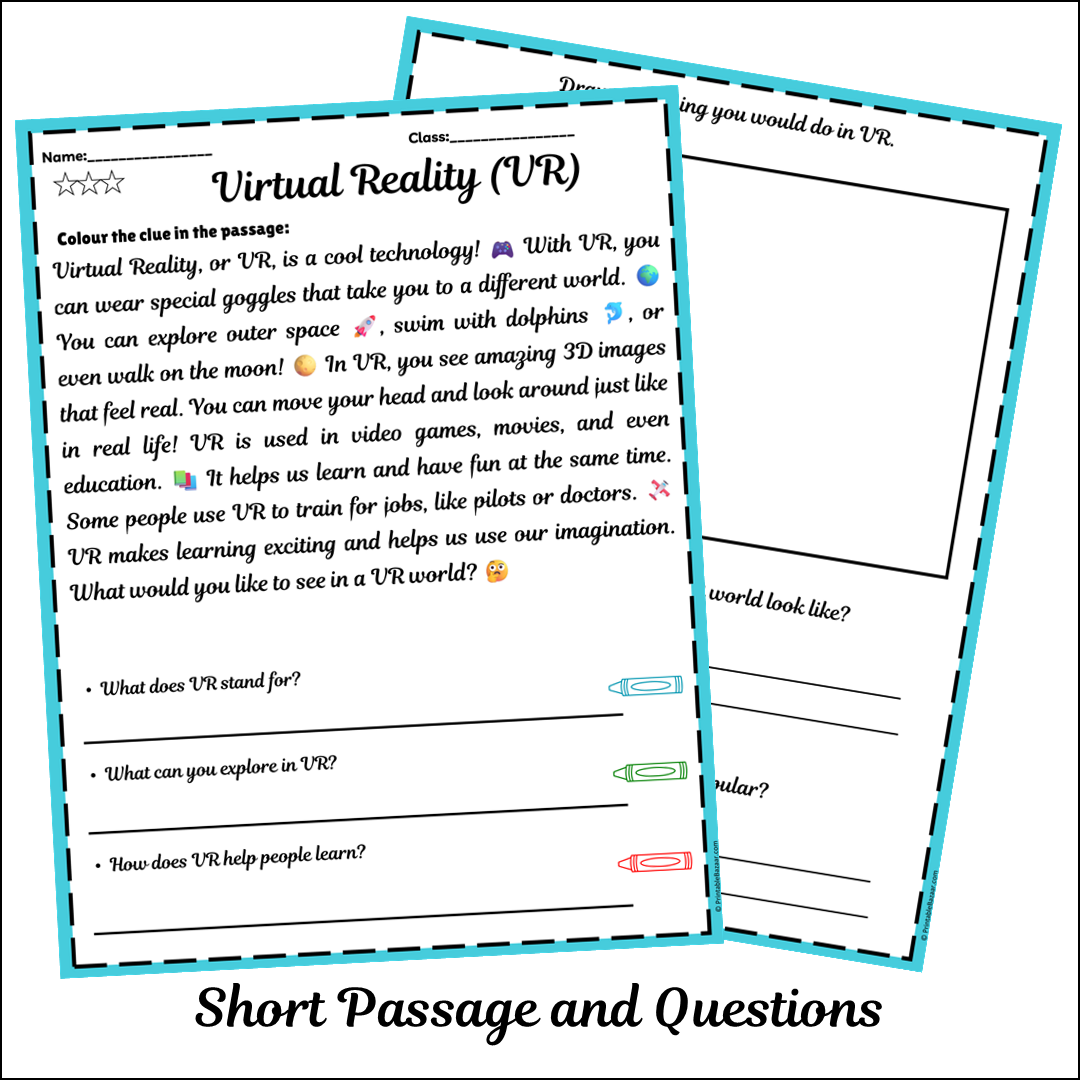 Virtual Reality (VR) | Short Reading Comprehension Creative Worksheet