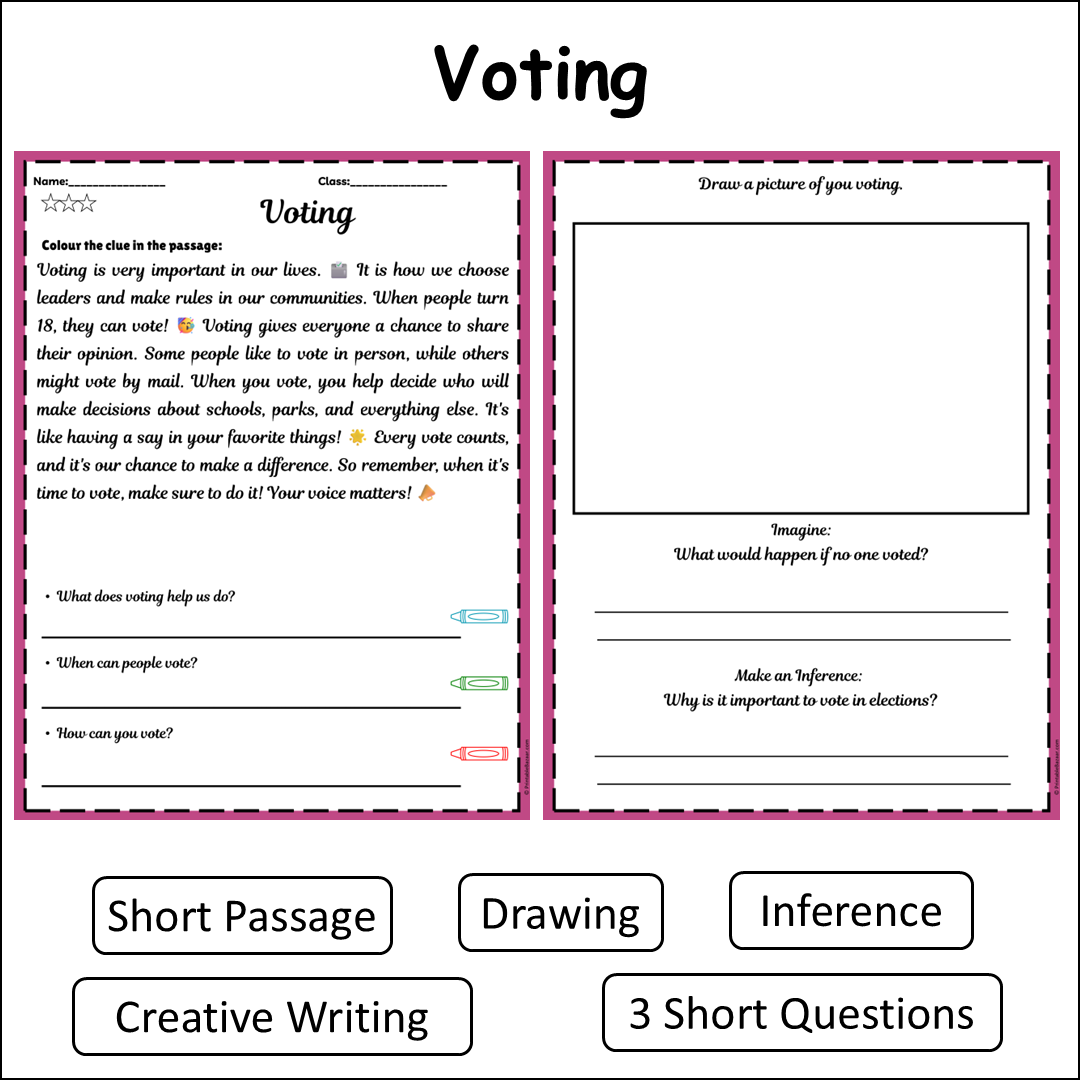 Voting | Short Reading Comprehension Creative Worksheet