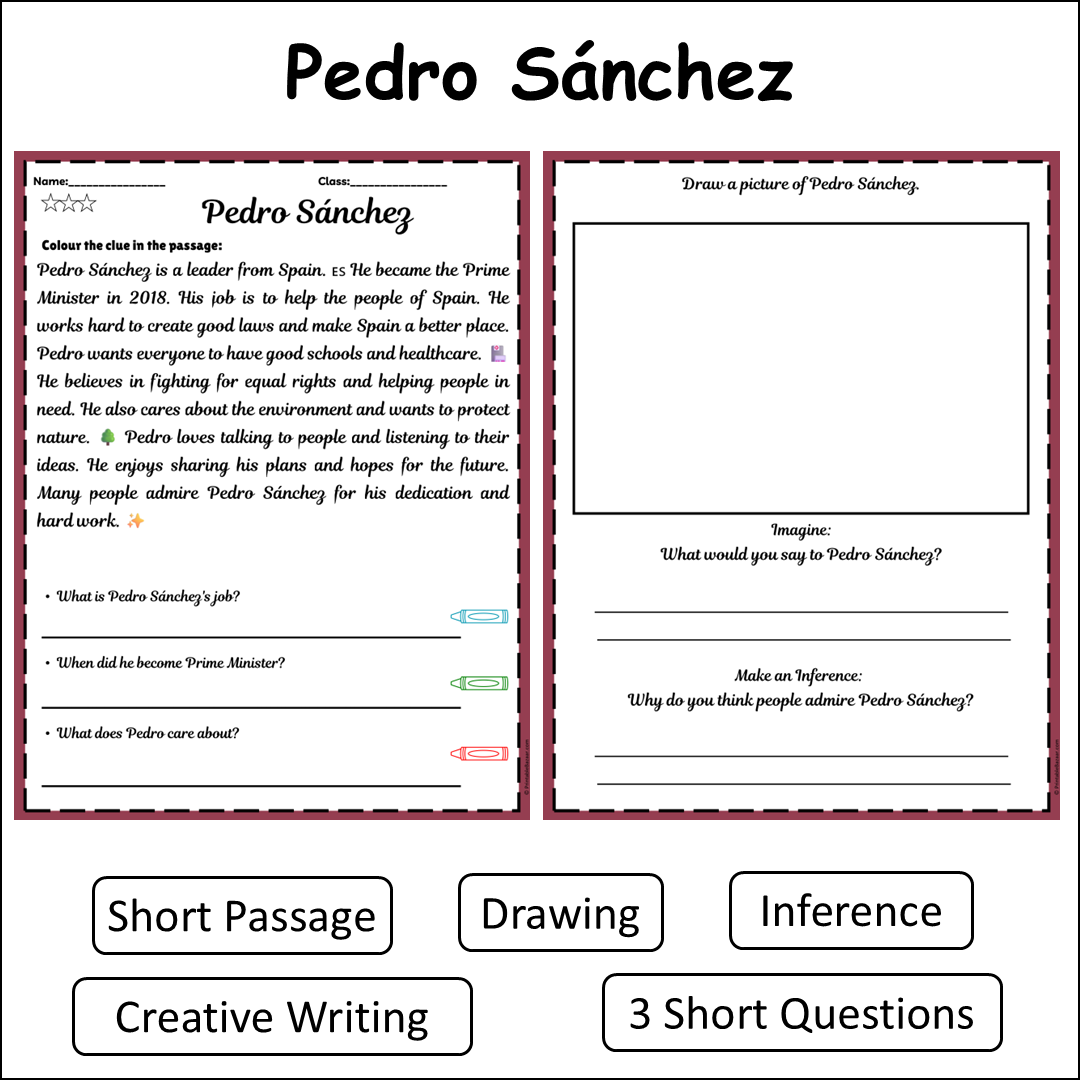 Pedro Sánchez | Short Reading Comprehension Creative Worksheet