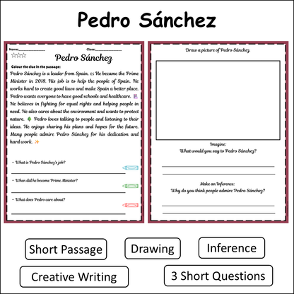 Pedro Sánchez | Short Reading Comprehension Creative Worksheet