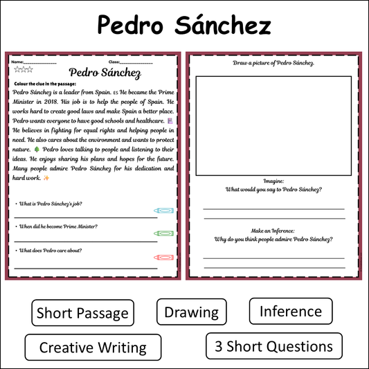 Pedro Sánchez | Short Reading Comprehension Creative Worksheet
