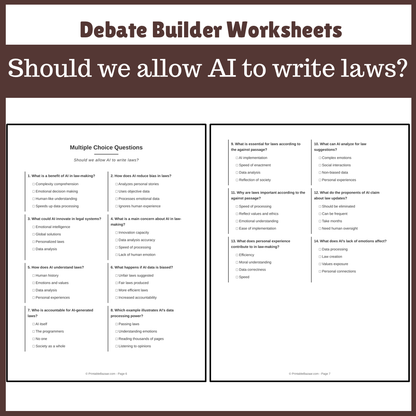 Should we allow AI to write laws? | Favour and Against Worksheet Printable Activity