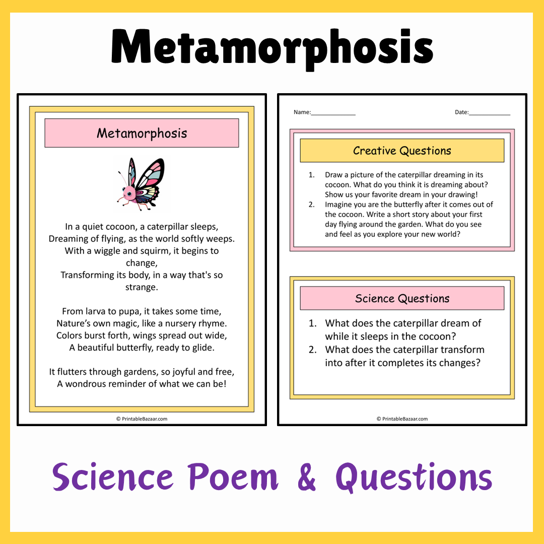 Metamorphosis | Science Poem Reading Comprehension Activity