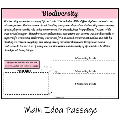 Biodiversity | Main Idea and Supporting Details Reading Passage and Questions