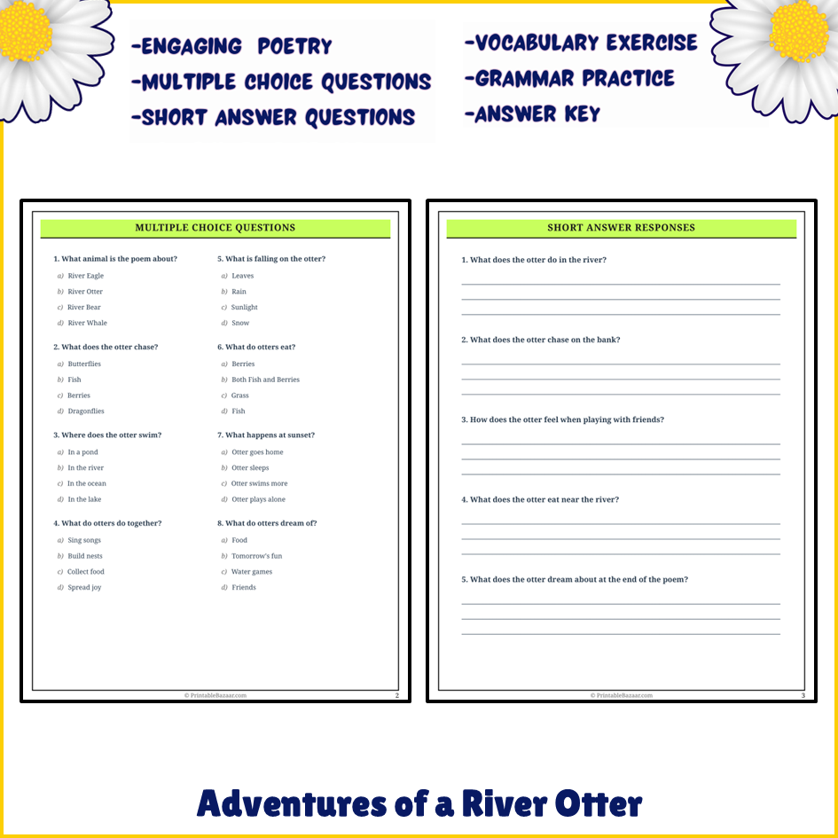 Adventures of a River Otter | Poem Grammar Worksheet Printable Activity