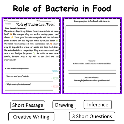 Role of Bacteria in Food | Short Reading Comprehension Creative Worksheet