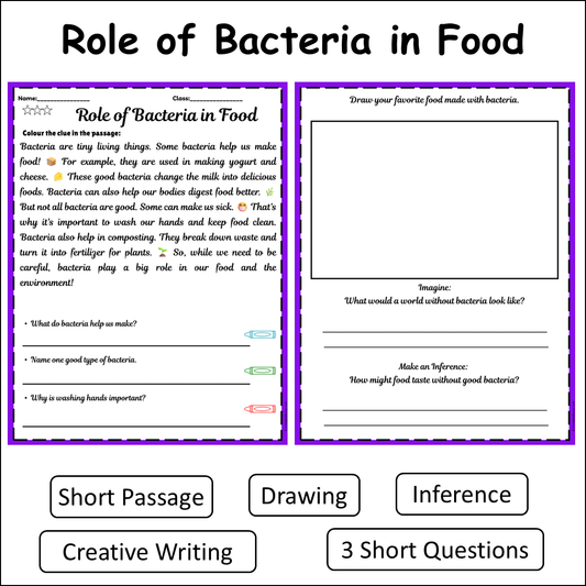 Role of Bacteria in Food | Short Reading Comprehension Creative Worksheet