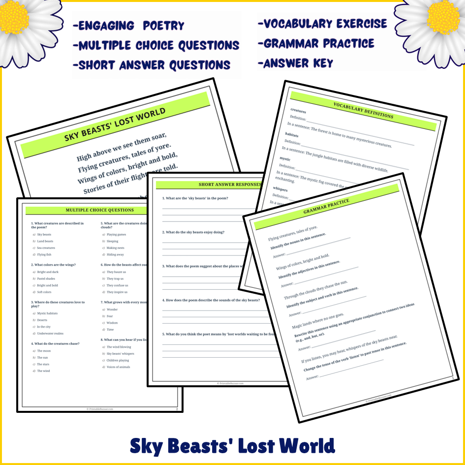 Sky Beasts' Lost World | Poem Grammar Worksheet Printable Activity