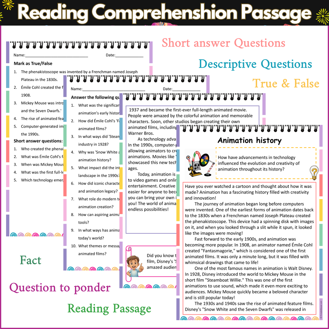 Animation history | Reading Comprehension Passage and Questions ...