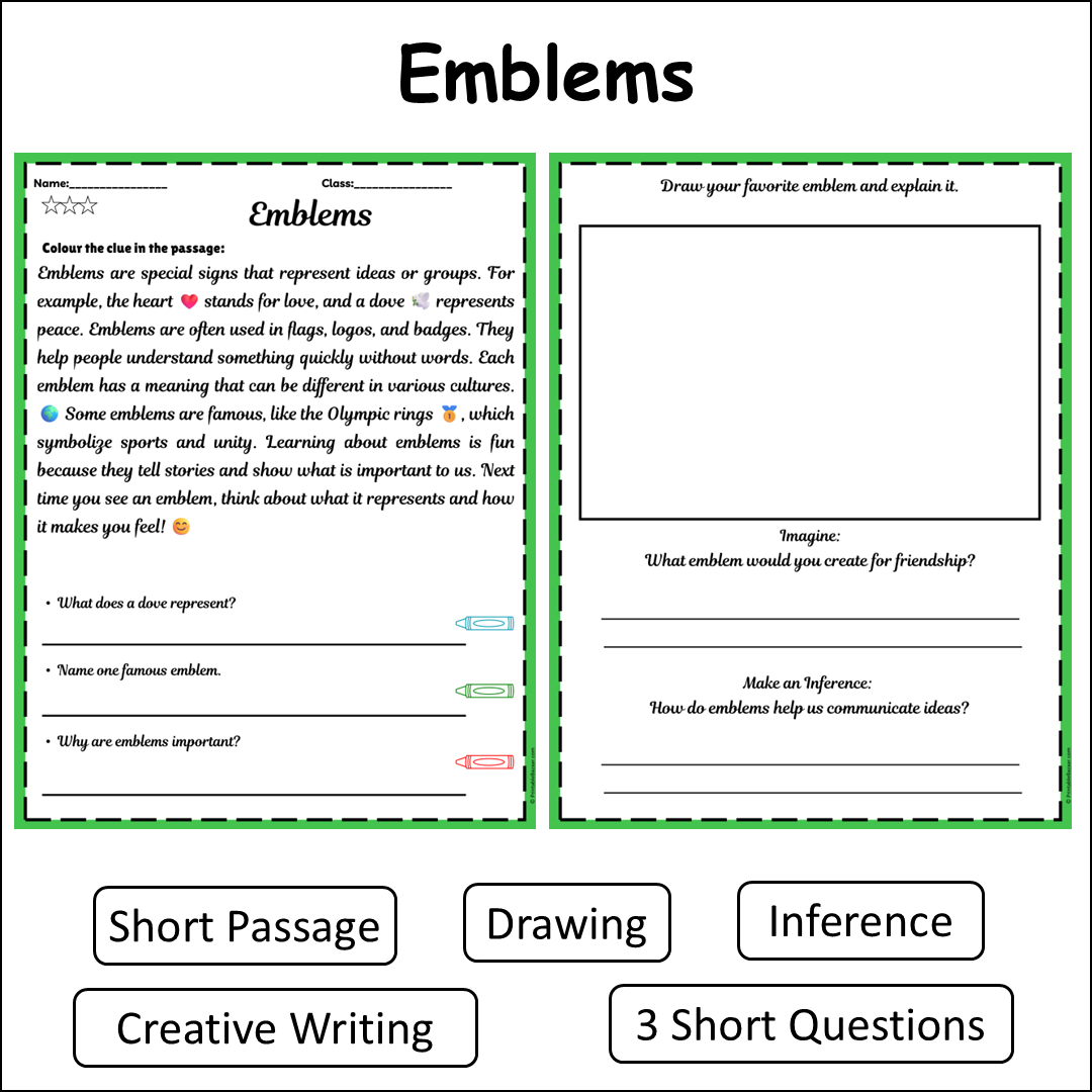 Emblems | Short Reading Comprehension Creative Worksheet