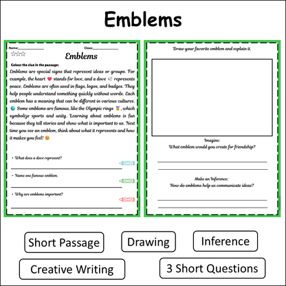 Emblems | Short Reading Comprehension Creative Worksheet
