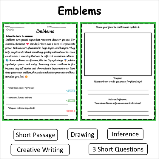 Emblems | Short Reading Comprehension Creative Worksheet