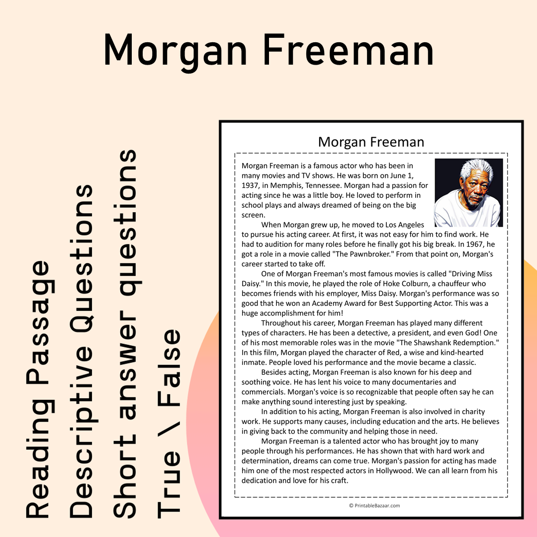 Morgan Freeman | Reading Comprehension Passage Printable Activity