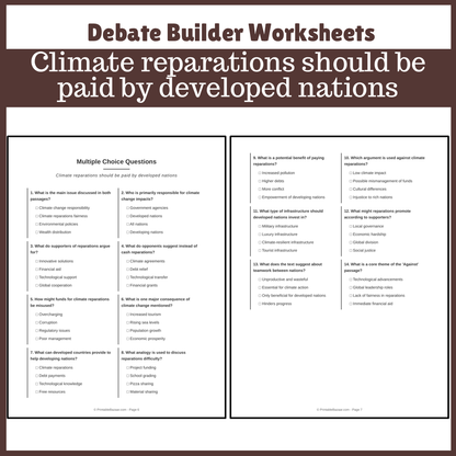 Climate reparations should be paid by developed nations | Favour and Against Worksheet Printable Activity