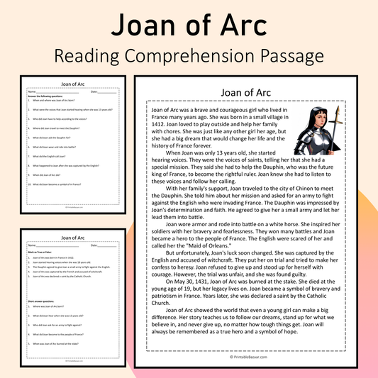 Joan of Arc | Reading Comprehension Passage Printable Activity