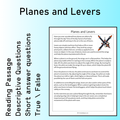Planes and Levers | Reading Comprehension Passage Printable Worksheet