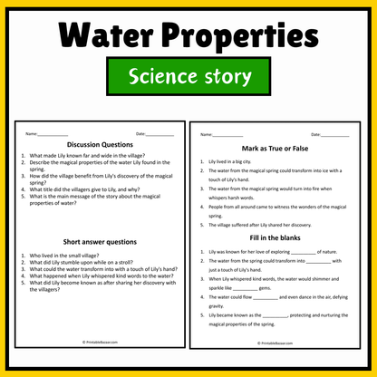 Water Properties | Science Story Reading Comprehension Activity