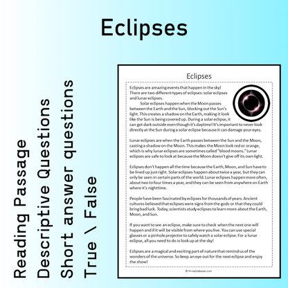 Eclipses | Reading Comprehension Passage Printable Worksheet