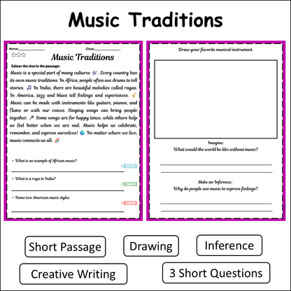 Music Traditions | Short Reading Comprehension Creative Worksheet