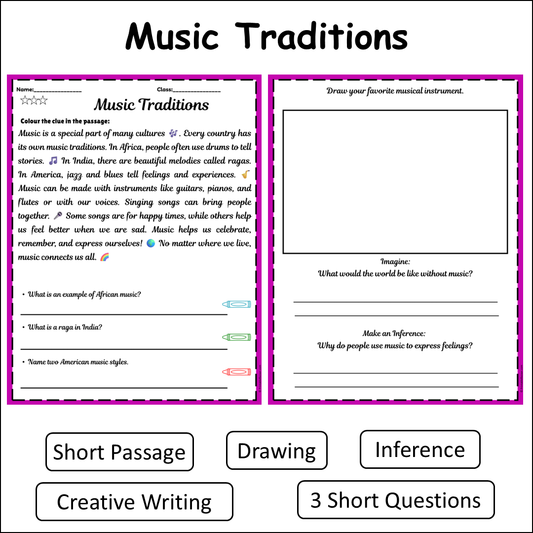 Music Traditions | Short Reading Comprehension Creative Worksheet