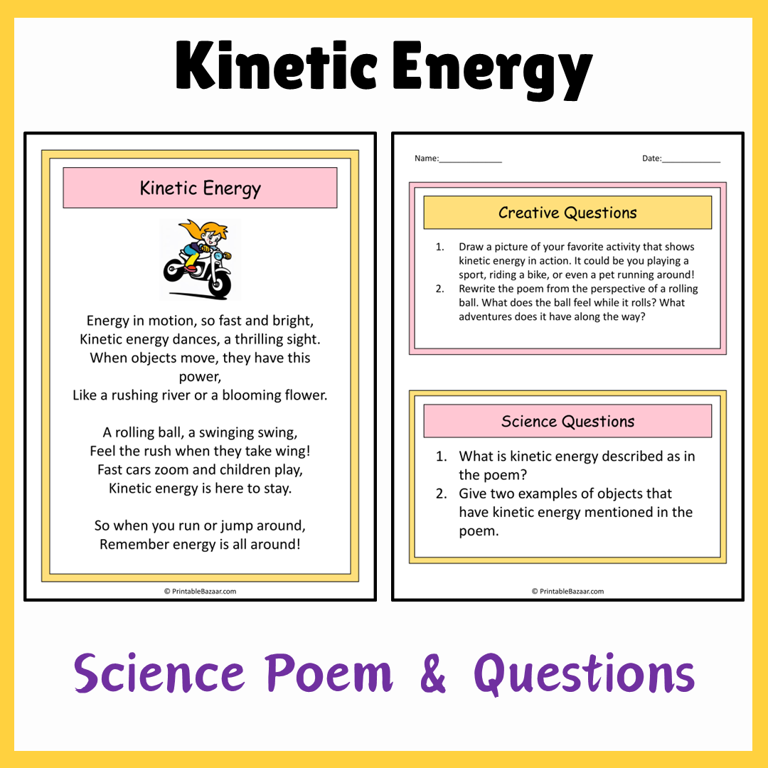 Kinetic Energy | Science Poem Reading Comprehension Activity