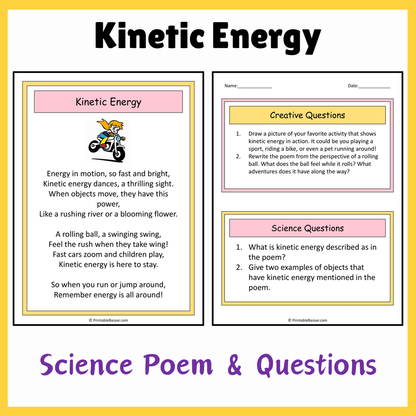 Kinetic Energy | Science Poem Reading Comprehension Activity