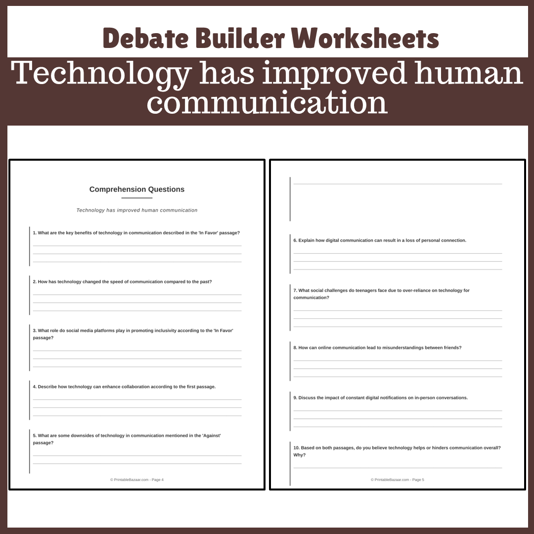 Technology has improved human communication | Favour and Against Worksheet Printable Activity