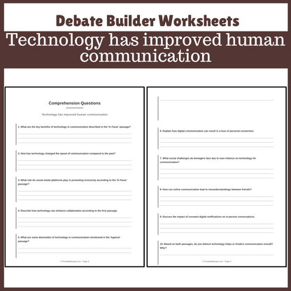 Technology has improved human communication | Favour and Against Worksheet Printable Activity