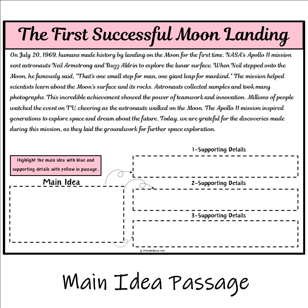 The First Successful Moon Landing | Main Idea and Supporting Details Reading Passage and Questions