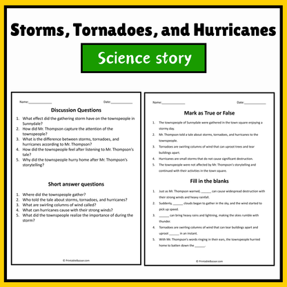 Storms, Tornadoes, and Hurricanes | Science Story Reading Comprehension Activity