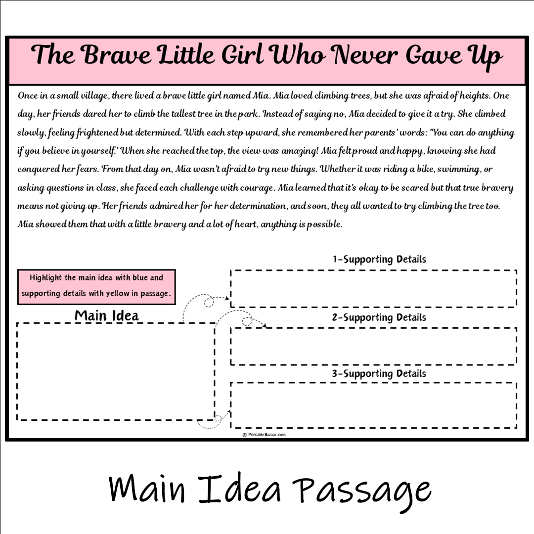 The Brave Little Girl Who Never Gave Up | Main Idea and Supporting Details Reading Passage and Questions