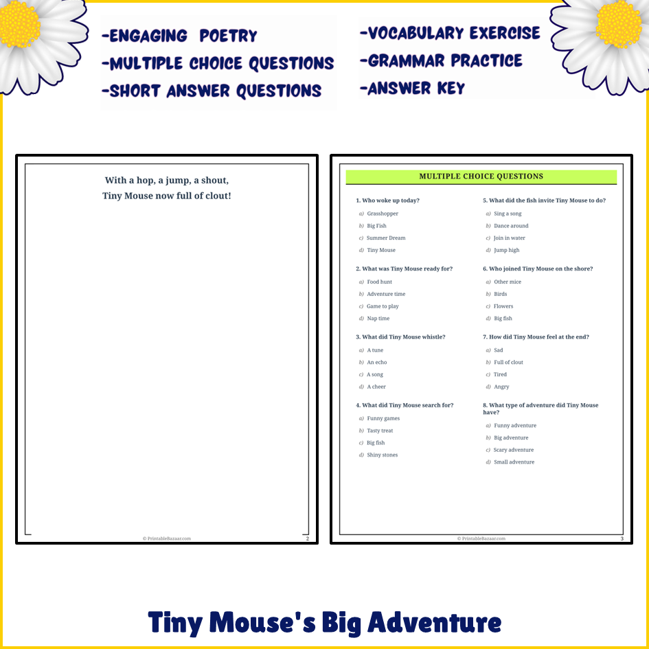 Tiny Mouse's Big Adventure | Poem Grammar Worksheet Printable Activity