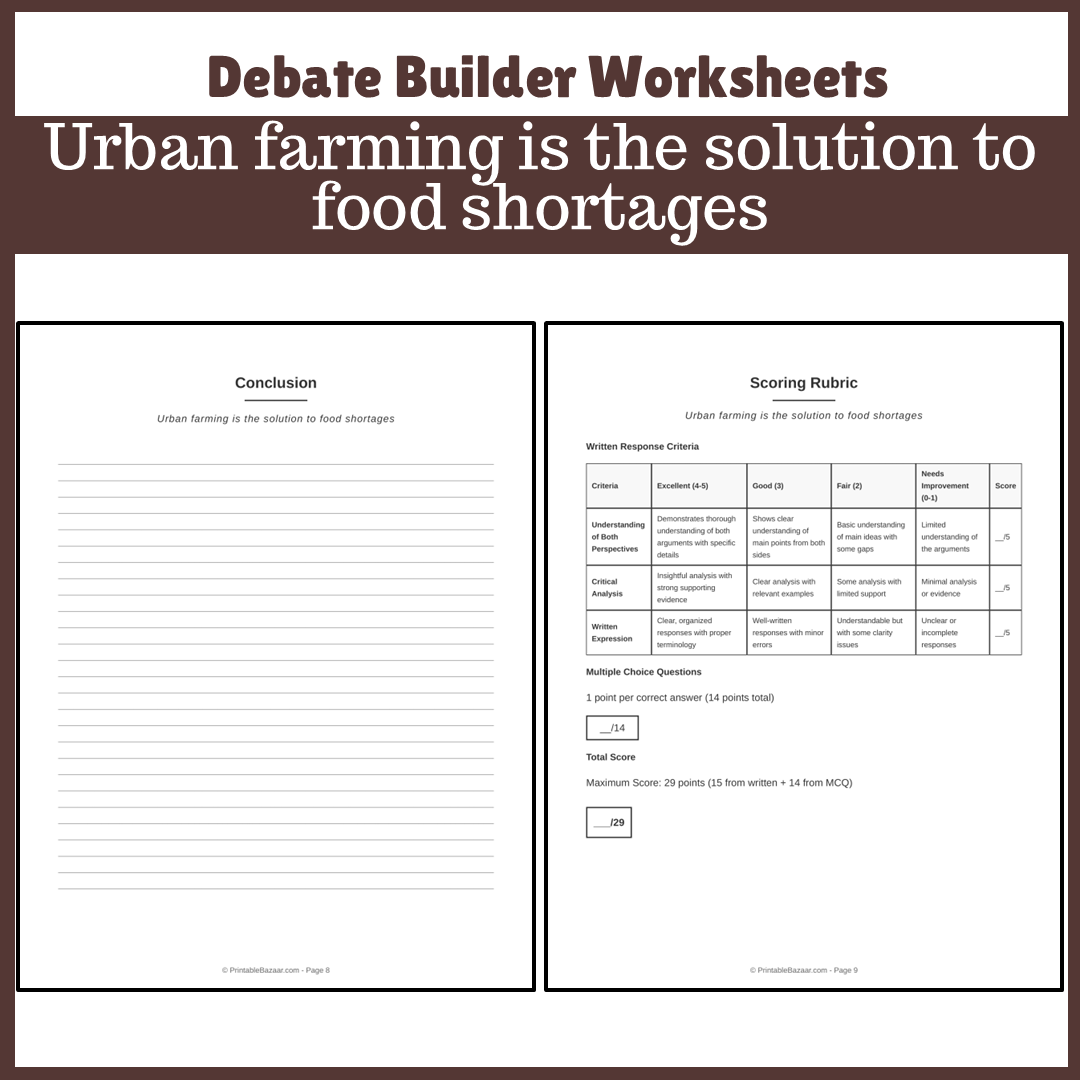 Urban farming is the solution to food shortages | Favour and Against Worksheet Printable Activity