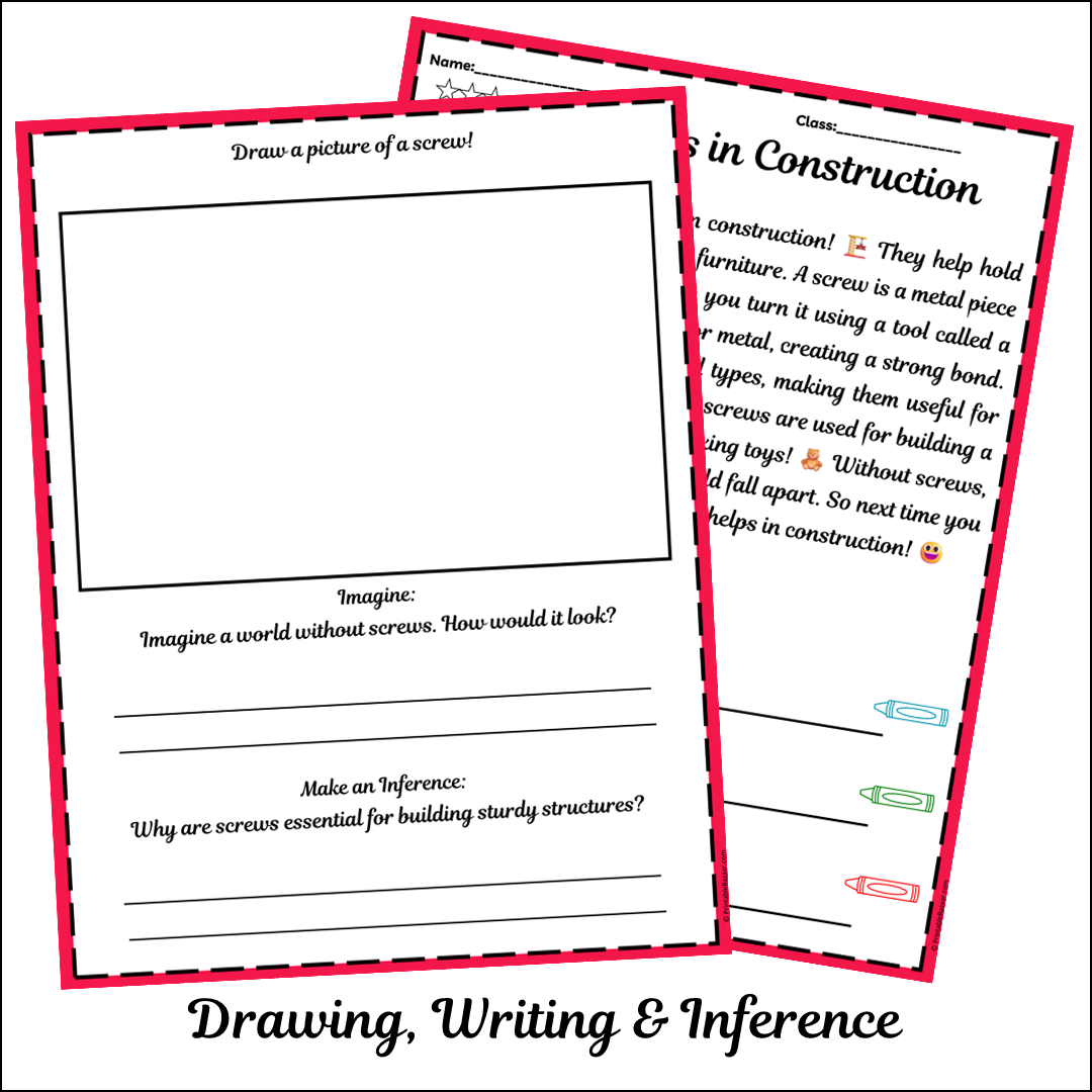 Screws in Construction | Short Reading Comprehension Creative Worksheet